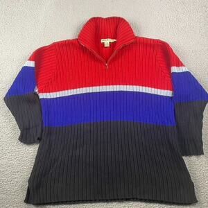 Eddie Bauer 1/4 Zip Mock Sweater Women's XL Red Gray Blue Black Ribbed Knit